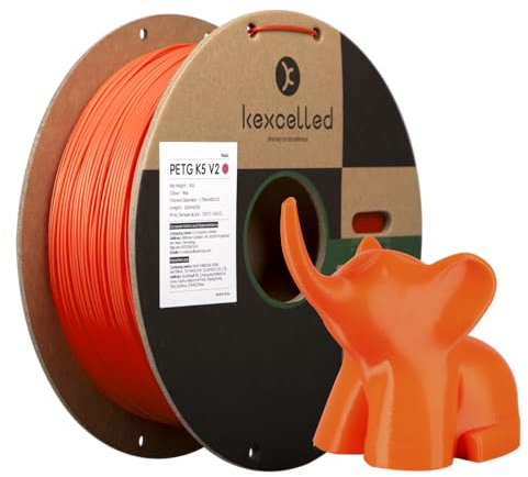 kexcelled PETG Filament 1,75 mm, 3D Druck Filament +/- 0,03 mm, 1 kg Spule (2,2 lbs), Chemische Resistenz, Passend für die Meisten FDM-Drucker, Orange