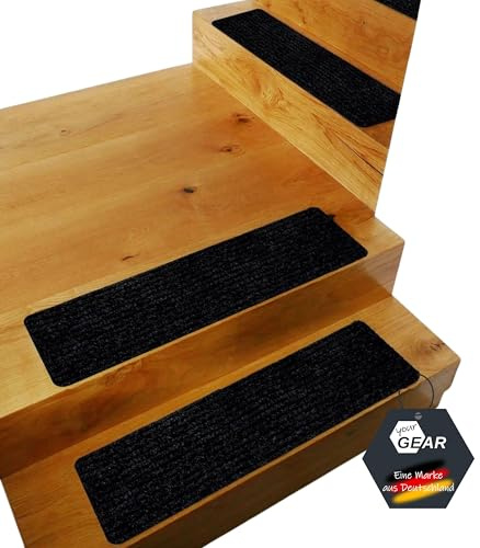 your GEAR Stufenmatten selbsthaftend 76x20 cm – 5 Stück Hellgrau – rutschfeste Treppenstufen Matten waschbar – Antirutsch Treppenteppich zuschneidbar – Treppenschutz innen modern