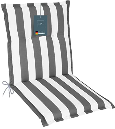 LILENO HOME Gartenstuhl Auflagen als [1er Set - Niedriglehner] in Blockstreifen Grau - Bequeme Liegen als Sitzauflagen für Gartenmöbel - Stuhlkissen für Gartenstühle und Klappstühle