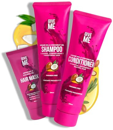 Give Me Cosmetics, Shampoo and Conditioner Sets, with Hair Mask, Coconut & Argan Oil, for Dry Damaged, Paraben Free, Haircare Gift Set for Teenage Girls Women