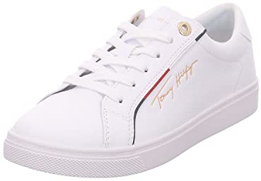 Tommy Hilfiger Damen Cupsole Sneaker Tommy Signature Schuhe, Weiß (White), 41 EU