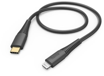Hama Ladekabel USB C auf Lightning (iPhone Ladekabel, Lightning Kabel, iPhone 14 13 12 11 Pro Max Plus mini SE XS Max XR X 8 7, iPad Pro Air mini, iPod, MFI zertifiziert, vergoldet, 1,5m) schwarz