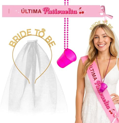 OH YEAH - Pack 3 Uds - Kit Despedida de Soltera Accesorios - Bandas para Despedidas de Soltera - Photocall - Velo - Diadema - Disfraz Novia - Bodas - Bride to Be - REGALO ÚNICO