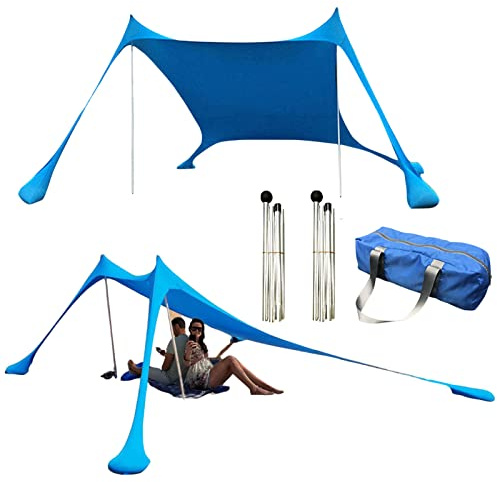 Hitburu Sonnenschutz, Familien-Strandzelt-Sonnenschutz, Outdoor-Sonnenschutz Für 4–5 Personen Mit UPF 50+ Sonnenschutz Für Familien, Familien-Strandzelt Mit 2 Aluminiumstangen, 1 Tragetasche