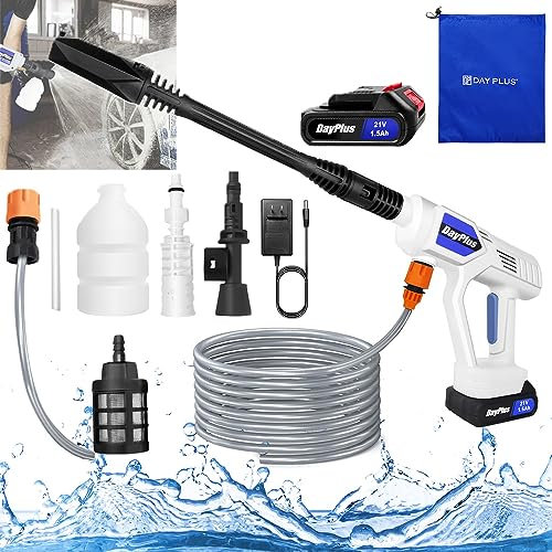 Portable High-Pressure Washer Car Washer Wireless Water Spray Gun Cleaner, Electric Pressure Washer with 21V 1.5Ah Battery & Fast Charger, with Quick Connect Nozzles for Garden Patio Yard Window