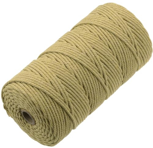 GOHOF Cordon en coton pour macramé - 3 mm x 150 m - 4 brins torsadés en coton doux, l'un des matériaux les plus parfaits pour l'art du macramé, corde en coton sans produits chimiques (kaki foncé)