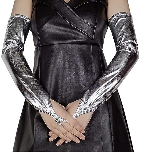 SUNTRADE Fingerlose lange Handschuhe für Damen, metallisch, für Hochzeit, Abendparty, Cosplay, Kostüm, Nachtclub, Tanzkleidung