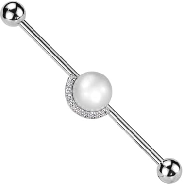 beyoutifulthings Industrial-Piercing Gold Silber Perle Weiß Zirkonia Clear Industrial-Barbell Industrial-Bar Chirurgenstahl Stab-länge 38-mm