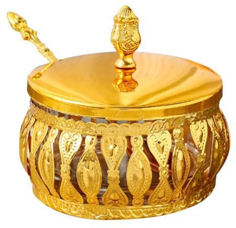 TOVINANNA Classical Iron Art Sugar Bowl Airtight Sugar Dispenser Spoon Kitchen Storage Jar