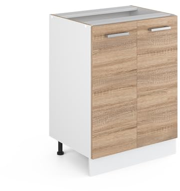 Vicco Unterschrank R-Line, Sonoma, 60 cm | mit Türen, ohne Arbeitsplatte, zur Aufbewahrung von Haushaltsutensilien und Reinigungsmitteln