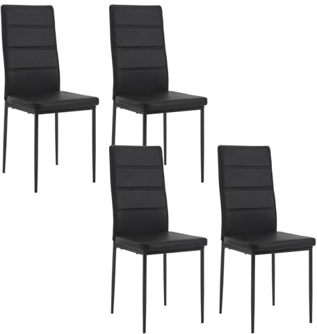 WOLTU Esszimmerstühle 4er Set, Stühle Küchenstühle bequem, Essstühle mit hoher Rückenlehne Metallbeinen, Schminkstuhl Polsterstuhl, für Esszimmer Küche Wohnzimmer, Kunstleder, Schwarz, EZS46sz-4