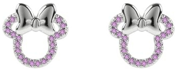 Minnie Mouse - Pendientes de tuerca chapados en plata con piedra rosa para niñas, talla única, Latón, Sin piedra preciosa