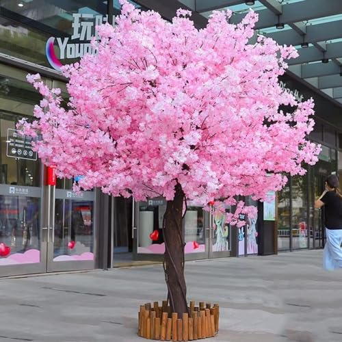 Qiang Künstlicher Kirschbaum, Künstliche Dekorative Pflanze,Künstlicher Baum,Seidenblumen-Wunschbaum,Für Hochzeit/Garten/Büro/Hotel,Innen- Und Außendekoration,Pink-Round-1.5x1.2m