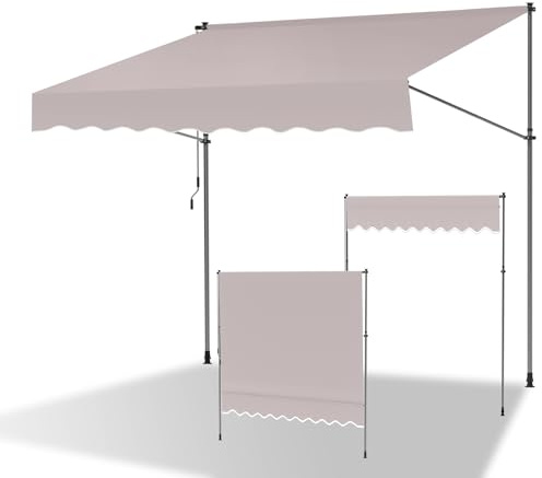 ISOISL Store de balcon de 350 cm de large avec manivelle, résistant aux UV, hauteur réglable, protection solaire et étanche, sans perçage, pour balcon, terrasse, jardin (beige)