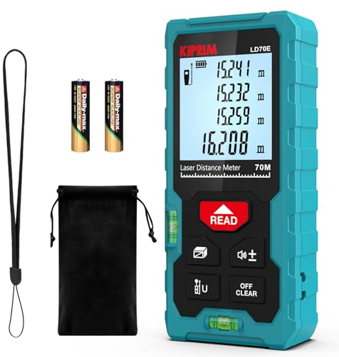 Kiprim 70m Laser Distance Measure High Accuracy 229ft LD70E Laser Tape Measure Compact Laser Measurement Tool with Larger Backlit LCD Display,ft/m/in Switching,Bubble Level