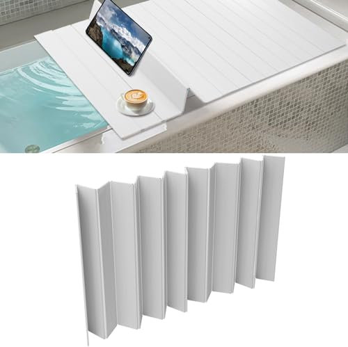 Badewannenabdeckung, Faltbar Badewanne Brett, wasserdichte Staubdichtes isolierend Bathtub Tray, Aufbewahrungsregal für Badewannen, für Hause, Badezimmer SPA, weiß, 70 x 170 cm