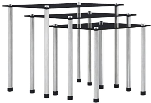 SDWEHO7 Couchtisch 3er Set, Satztische Sofatisch Wohnzimmertisch Beistelltisch für Wohnzimmer Schlafzimmer, Schwarz Hartglas