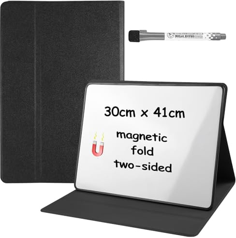 Magnetic Whiteboard, 19.8 x 30cm Tragbares kleines Whiteboard, Abwischbar Mini Whiteboard mit 1 schwarzer Whiteboard-Marker, Doppelseitiges Folding Whiteboard Klein für Büro, Schule, Zuhause, Schwarz