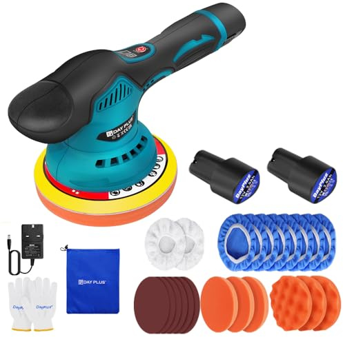 Qimu Cordless Buffer Polisher Car Polisher Buffer Machine Cordless Polisher with 2.0Ah Batteries Powered Buffer Polishers Kit, 8 Variable Speed Brushless Polisher for Car Detailing/Polishing/Waxing