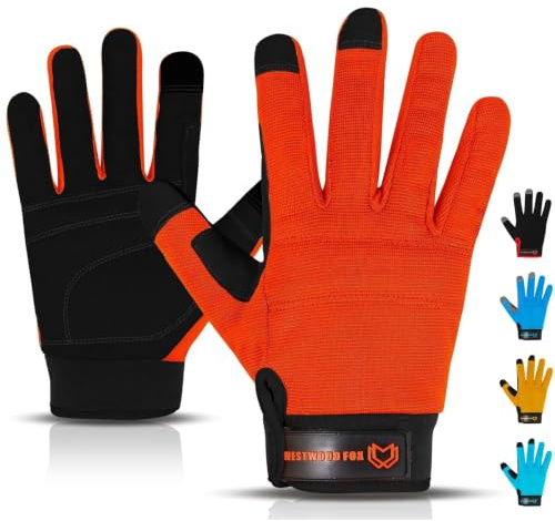 Guanti da lavoro di sicurezza Guanti da giardinaggio resistenti per uomini a prova di spina imbottito protezione del palmo touch screen traspirante costruttore meccanico di lavoro (Arancione, XL)
