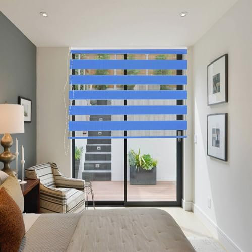 Verdunklungsrollo Klemmfix 30 x 350 cm Sichtschutz Sonnenschutz Gardine Klemmrollo Duo Rollo Inkl. Montagematerial für Wohnzimmer Küche Büro, Blau