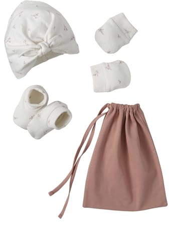 VERTBAUDET Ensemble Naissance Fille Bonnet + moufles + Chaussons + pochon