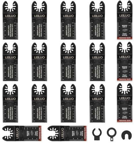 LEILUO 20 Pcs Japanese Teeth Multi Tool Blade Accessories Kit for Wood Drywall Cutting Universal Oscillating Saw Attachments with Storage Bag Compatible with DeWalt Dremel Makita and More
