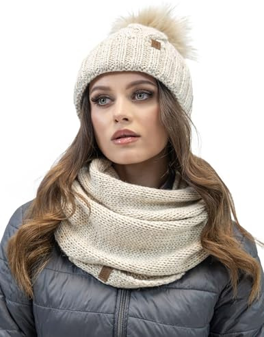 VIVISENCE Wintermütze Mit Bommel Damen Warmes Ideal Für Kalte Wintertage 7014