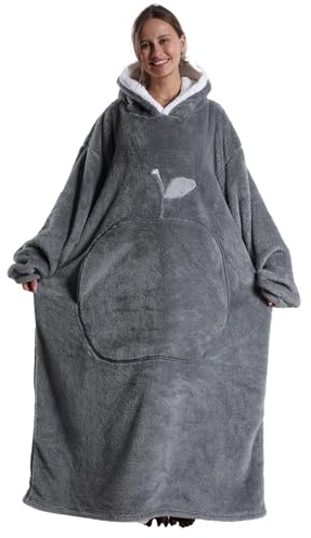Kawoja Extra Long Oversized Hoodie Blanket,Fleece Adult Wearable Blanket | Giant Front Pocket, Cosy Fleece and Hooded Blanket, Ribbed Cuffs,One Size, Warm Winter Gift for Men & Women,Teenage