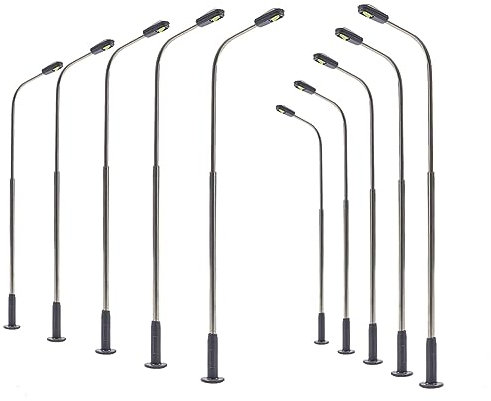 Evemodel 10 Stück Modell Lampe Spur H0 1:87 Peitschenlampen Straßenlampen Flexible Höhe Beleuchtung Modelllandschaftsbau (warm weiß)