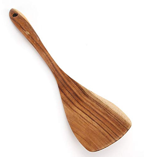 Spatule en Bois, Spatule de Wok Antiadhésive, Spatule en Bois, Spatule à Crêpes, Spatule à Friture Plate, Ustensile de Cuisine en Bois pour la Cuisson et la Friture (31,5 * 7,5 cm)