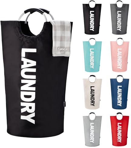 Caroeas 90L Panier à Linge Grande Capacité, Sac à Linge Pliable avec Poignées Rembourrées, Corbeilles à linge，Idéal pour le Rangement et le Transport des Vêtements,Noir