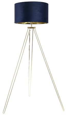 ValueLights | Aero Hairpin Leg Gold Tripod Floor Lamp with Navy Velvet & Gold Inner Shade & Warm White Bulb | Floor Lamps, Home Décor & Improvement Essential