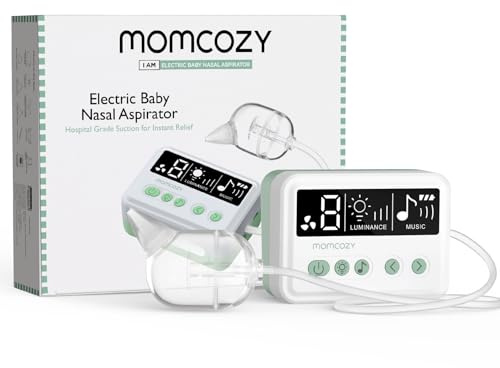 Momcozy Nasal Aspirator for Baby, 【Hospital-Grade】 70 KPa Strong Suction & 9 Suction Levels Nose Sucker, Electric Nose Cleaner for Toddler & Newborn, Soothe Light & Lullabies, BPA Free Silicone Tips