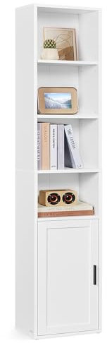VASAGLE Custos Collection - Bücherregal, 6-stöckiges hohes Regal, Standregal mit Tür, offenes Aufbewahrungsregal, 24 x 31,8 x 175 cm, für Wohnzimmer, Homeoffice, Esszimmer, wolkenweiß LBC401W01