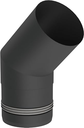 Pelletofen Winkelrohr/Winkel/Bogen 45 Grad aus Edelstahl mit innenliegender Dichtung, Durchmesser 80 mm schwarz