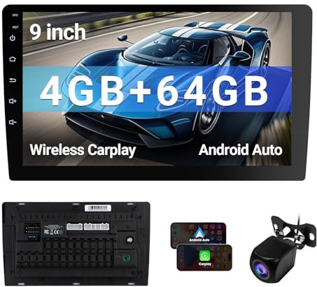 Haudio 9 Pouces Autoradio Bluetooth 2 DIN avec Carplay & Android Auto sans Fil, HD Écran Tactile avec Mirror Link, Navigation GPS, Commande Vocale, WiFi 5, Caméra de Recul 720P, SWC/FM/AM/AUX - 4+64G