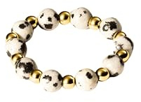 Purelei Coast Ring – Elastischer Ring aus Dalmatiner-Jaspis & Edelstahl in Gold, Silber oder Roségold – Größen S/M & M/L – Stilvoll & anpassbar - Fidget - Anxiety (Gold, M-L)