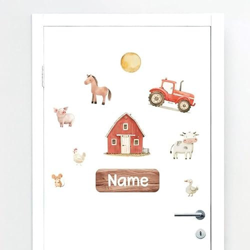 Türaufkleber mit Name Bauernhof #19 – Blasenfreie Anwendung, nachhaltig & PVC-frei – Türaufkleber personalisiert – Wandtattoo Kinderzimmer & Babyzimmer Deko – selbstklebende Wandsticker –