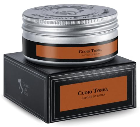 Bignoli Sapone da Barba Artigianale – Sapone da Barba con Schiuma Ricca per Rasatura Tradizionale (175 gr, Cuoio Tonka)