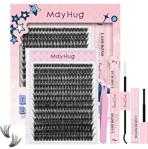 Mayhug Lash Extension-set 90D ögonfransförlängningsset 9–16 mm kluster ögonfransar 280 st D böjning, enskilda ögonfransar, naturliga gör-det-själv ögonfransförlängningsset för nybörjare (90D-kit)