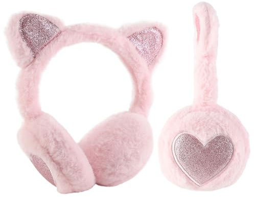 FYting Ohrenwärmer Kinder Mädchen,Ohrenschützer Kinder Winter,Plüschweicher Ohrwärmer, Verstellbarer Kopfumfang, für Weihnachten, Geburtstag, Urlaubs (Rosa Katzenohren)