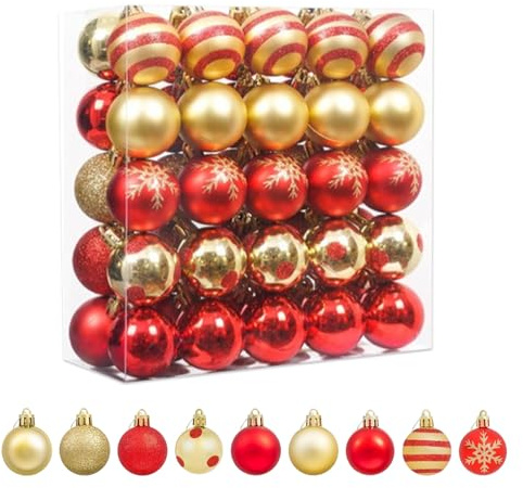 XHYASD 50 Pièces Boules de Noël, Ø 4cm Boule de Noel Rouge et Or avec Boucle pour Arbre de Noël, Mariage, Fête, Vacances