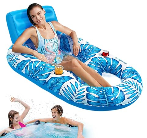 Derwrtup Chaise longue de piscine, île flottante, gonflable, design feuille d'érable, avec porte-gobelet, pour jardin, lac, adolescent, bronzage, intérieur et extérieur