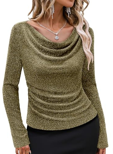 Gaharu Bluse Damen Elegant Oberteil Glitzer Party Tops Festliches Outfit
