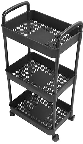 SUPYINI - Carro rodante de plástico negro, gran capacidad, fácil de instalar, 3 niveles, para dormitorio, cuarto de baño, sala de estar, cocina