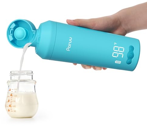 Paruu Scaldabiberon Portatile, Apertura Ampia Facile da Pulire, Riscaldamento Rapido in 2 Minuti, 7 Livelli di Regolazione della Temperatura, Ricarica Rapida 30W, Capacità 350ml, Blu