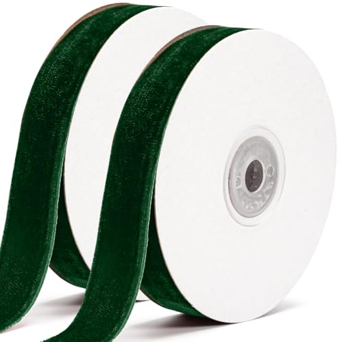 Ruban de velours vert 20 mm x 18 m ruban pour nœuds Noël, ruban de velours pour emballage cadeau, décoration de Noël, ruban décoratif et bricolage (Vert)