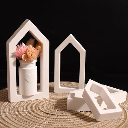 3 Stück Silikonformen Gießformen Häuser, Silikonform Haus mit Vase Gießformen Silikon Frühling Silikonformen Häuser mit Vase Gipsformen zum Gießen Silikonform Frühling Gießform Ostern Haus (A)