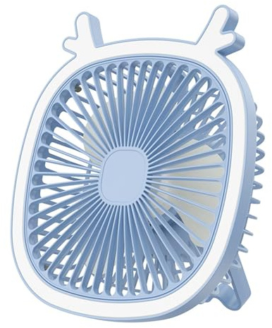 TOWARDSNAN Pequeño ventilador de escritorio USB con luz LED, 3 velocidades, silencioso, recargable, potente para el hogar, oficina, dormitorio, al aire libre, ventilador de mesa